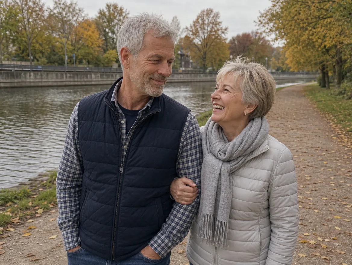 Dale and his wife walking together in this paid UK advertorial